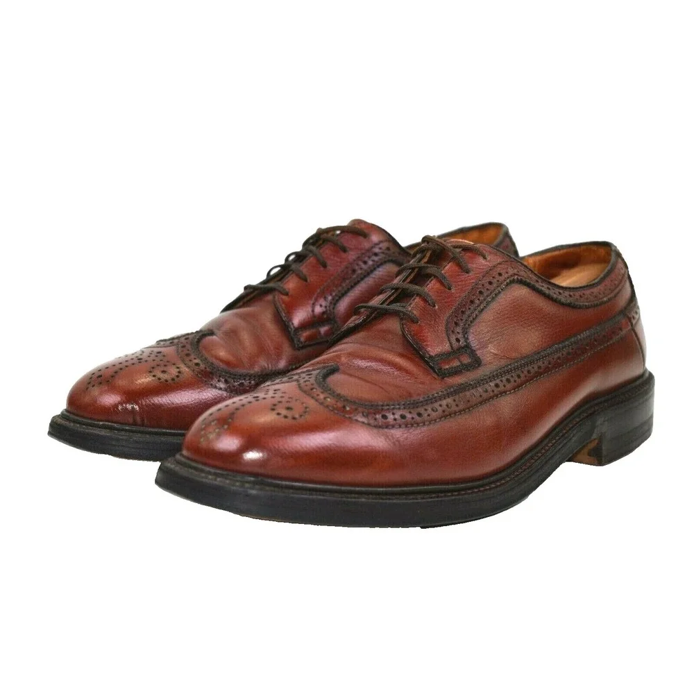 Madison Square Executives Mens Brown Leather Longwing V Cleat Oxfords‎ Sz 8.5 D